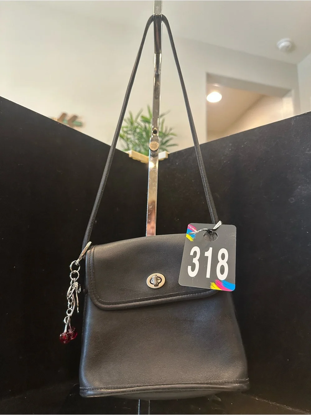 Coach #318 Vintage Tango Flap Black Leather Crossbody with Turn-Lock Accent